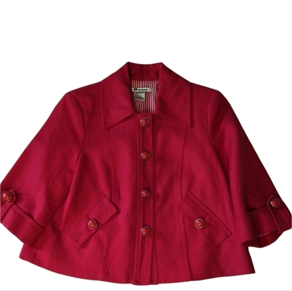 Red Blazer Linen blend Office Siren blazer boxy cropped tailored  Nygard  sz 4P - Picture 10 of 13